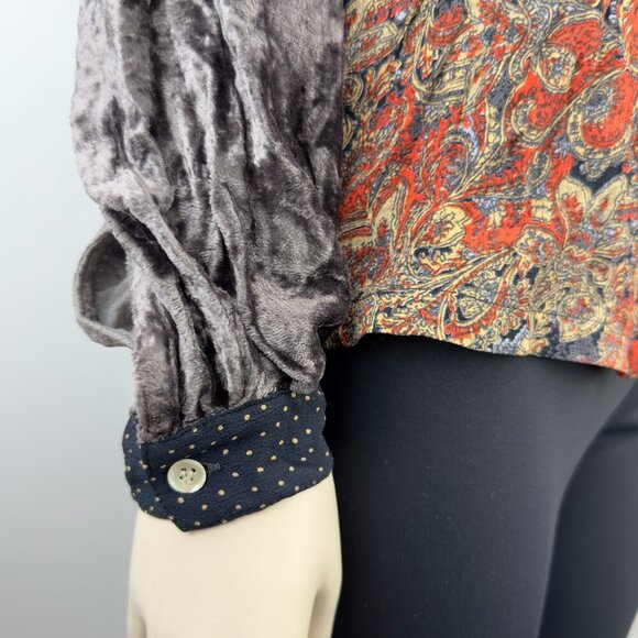 FRENCH CONNECTION Boho Patchwork Multicolor‎ Floral Dot Button-Up Shirt Blouse L - Picture 10 of 11